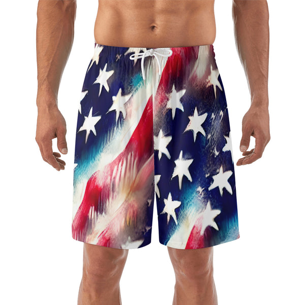 Mens Lightweight Beach Shorts - Grungy American Flag Pattern