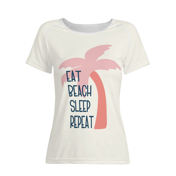 Womens Beach T-Shirt - Eat Beach Sleep Repeat - White