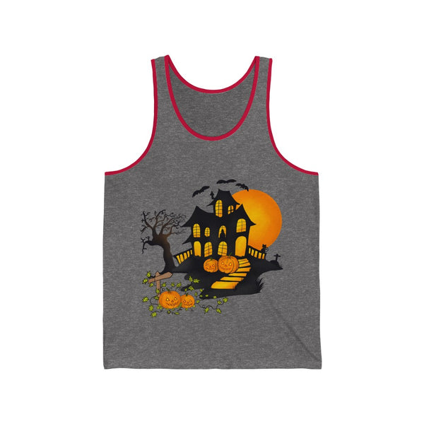 Halloween Unisex Jersey Tank 100% Airlume Cotton - House & Pumpkins by Zycotic