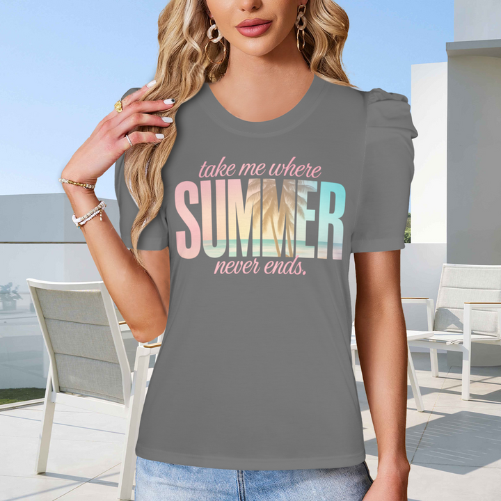 Summer Puff Sleeve T-Shirt - Gray 1