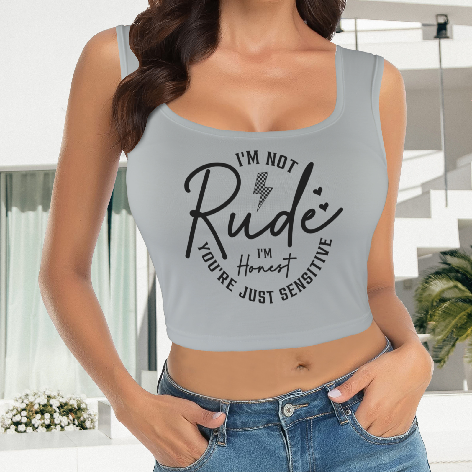 Not Rude Crop Tank - Gray