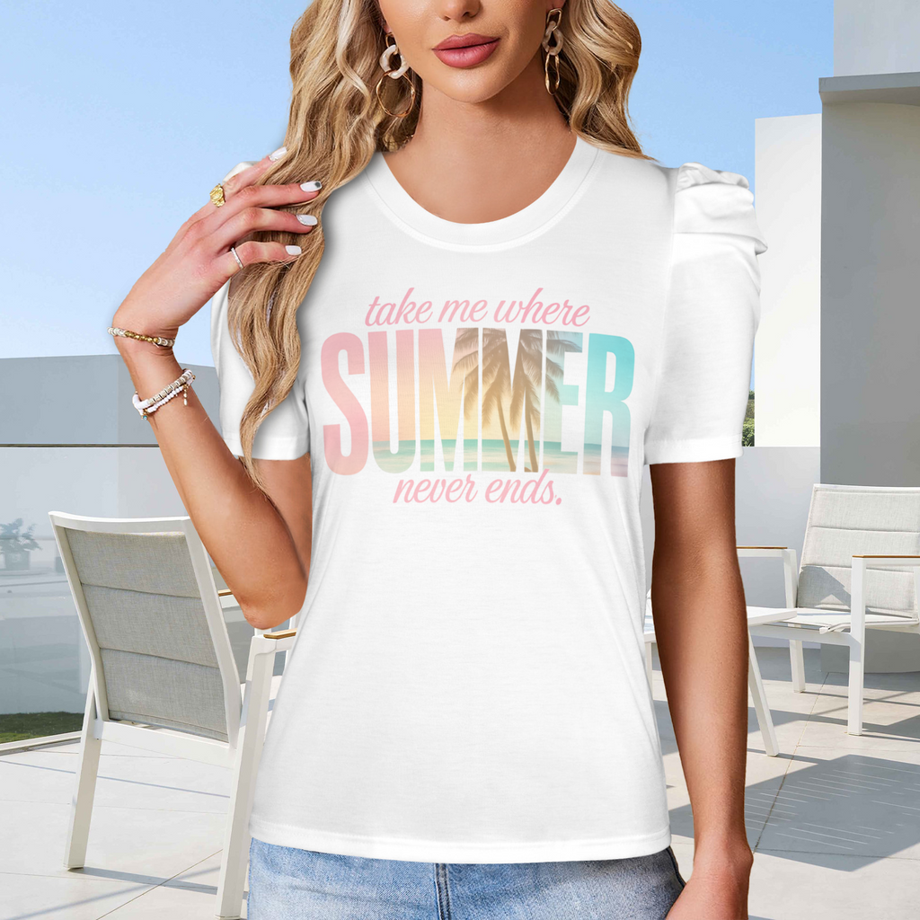 Summer Puff Sleeve T-Shirt - White 1