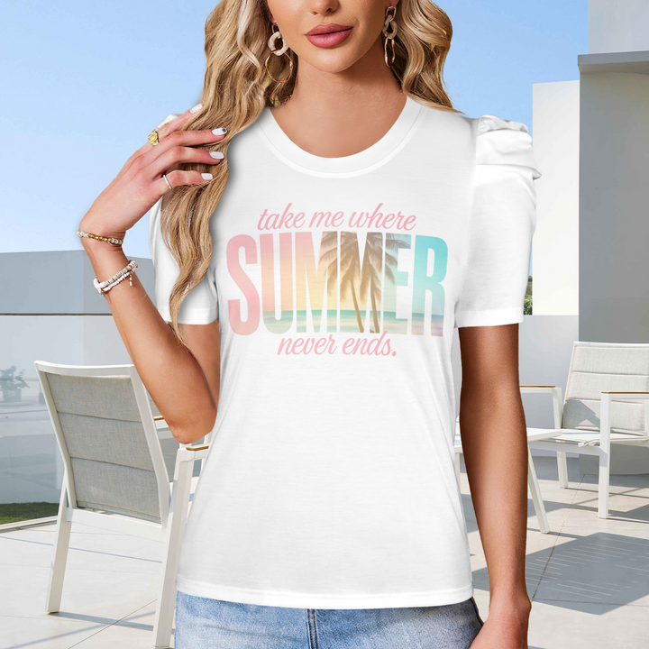 Summer Puff Sleeve T-Shirt - White 1