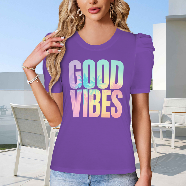 Summer Puff Sleeve T-Shirt - Purple 5