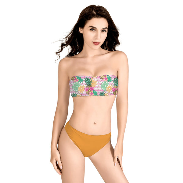 Womens Bandeau Strapless Bikini - Summer Pineapples