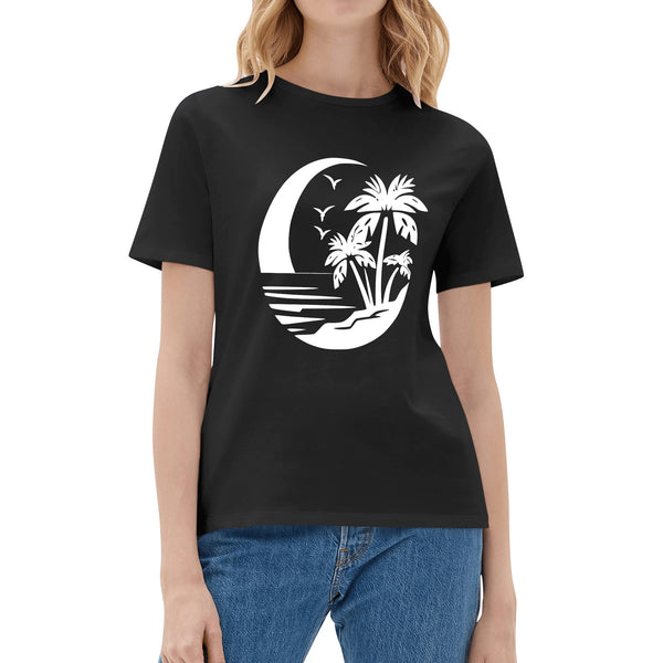 Womens Cotton T-Shirt - Beach Moon Scene