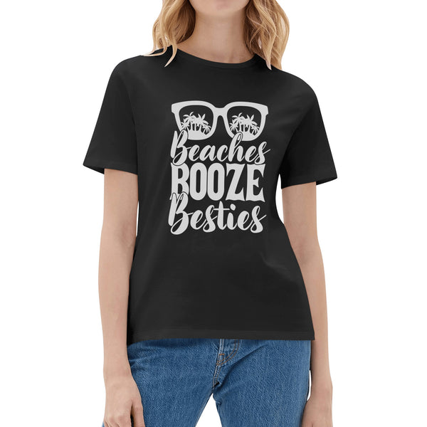 Womens Cotton T-Shirt - Beach Booze Besties
