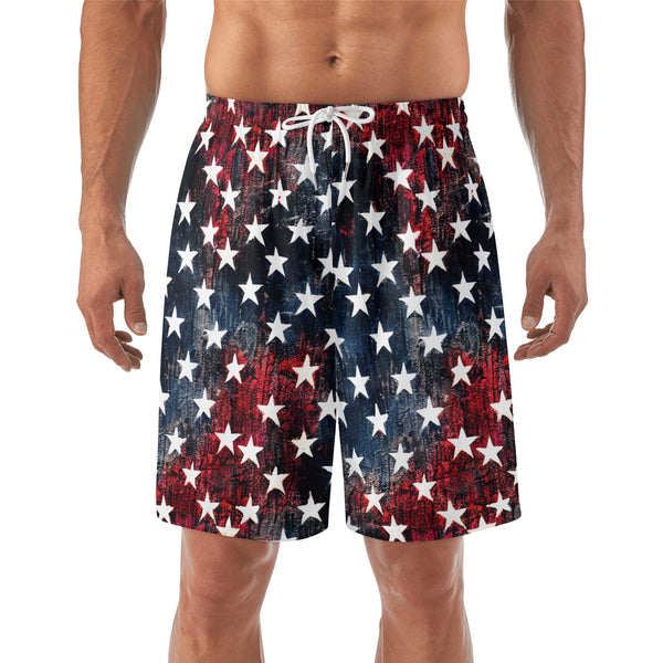 Mens Lightweight Beach Shorts - Grungy American Flag Print