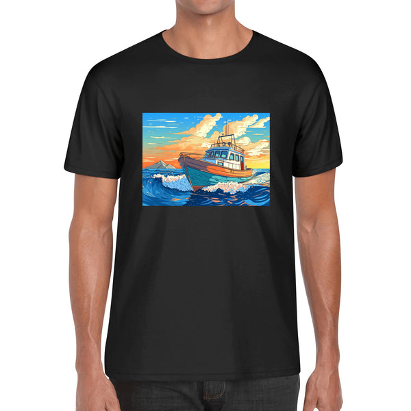 Mens Cotton T-Shirt - Ocean Boat 1