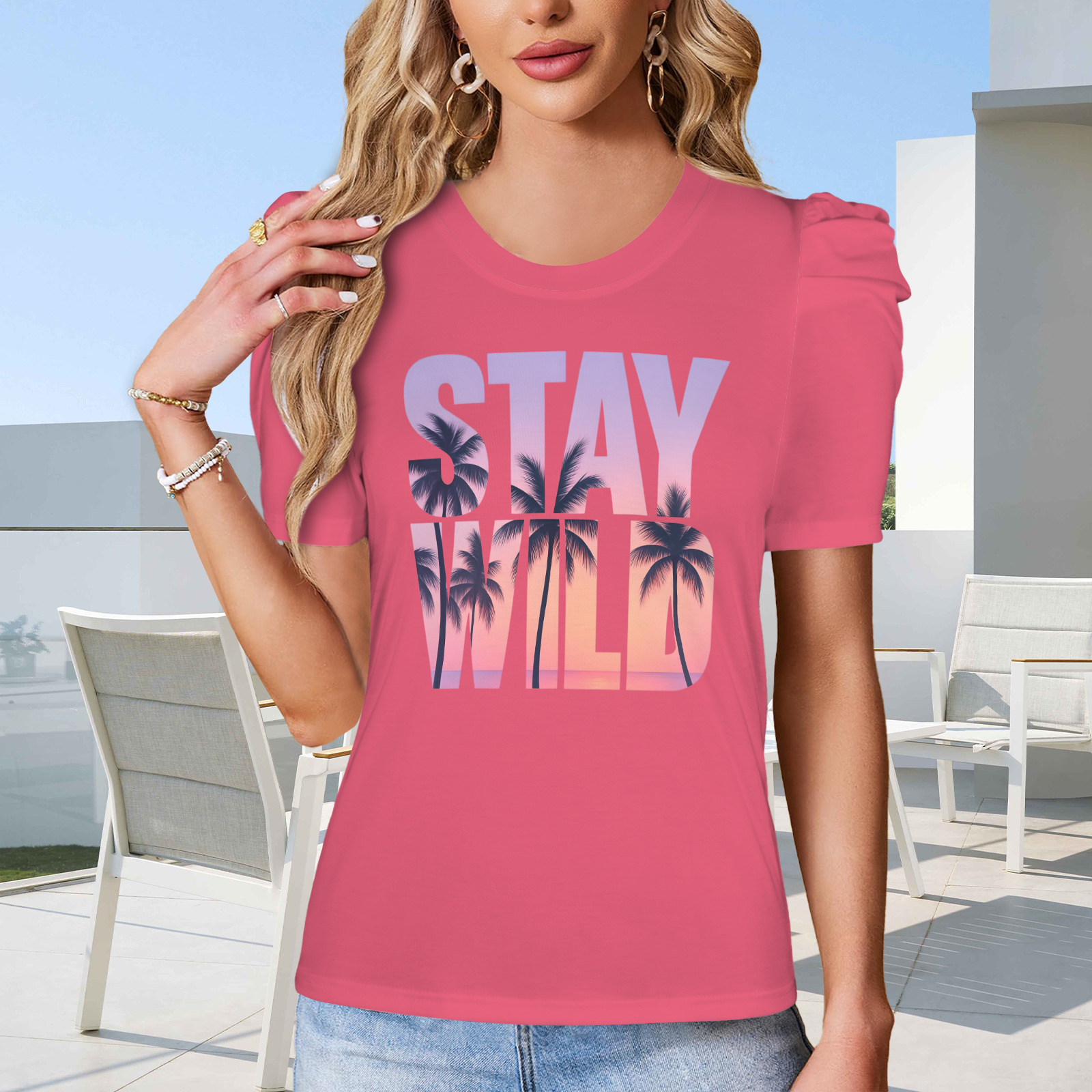 Summer Puff Sleeve T-Shirt - Rogue Red 3