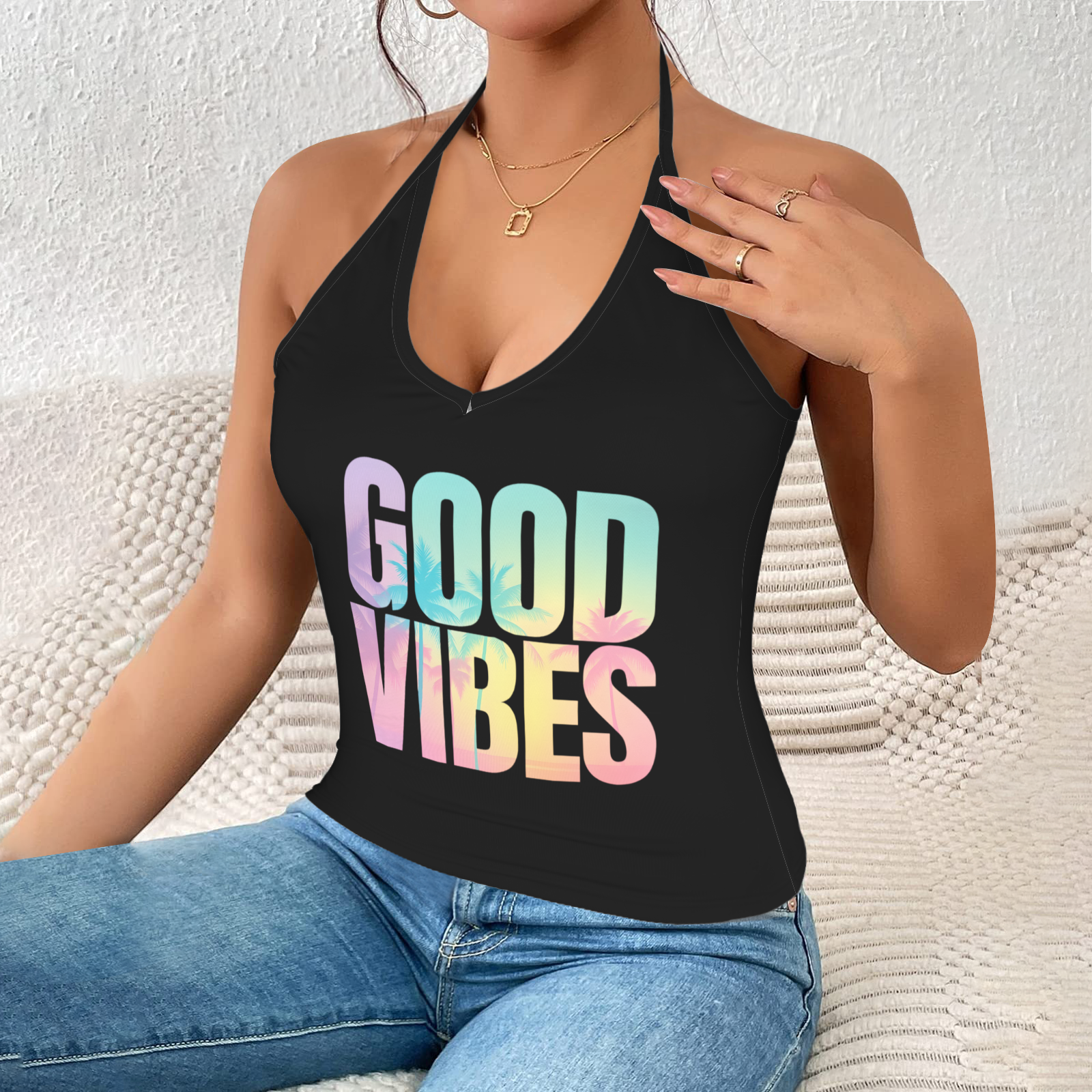 Summer Halter Cami Top - Black 5