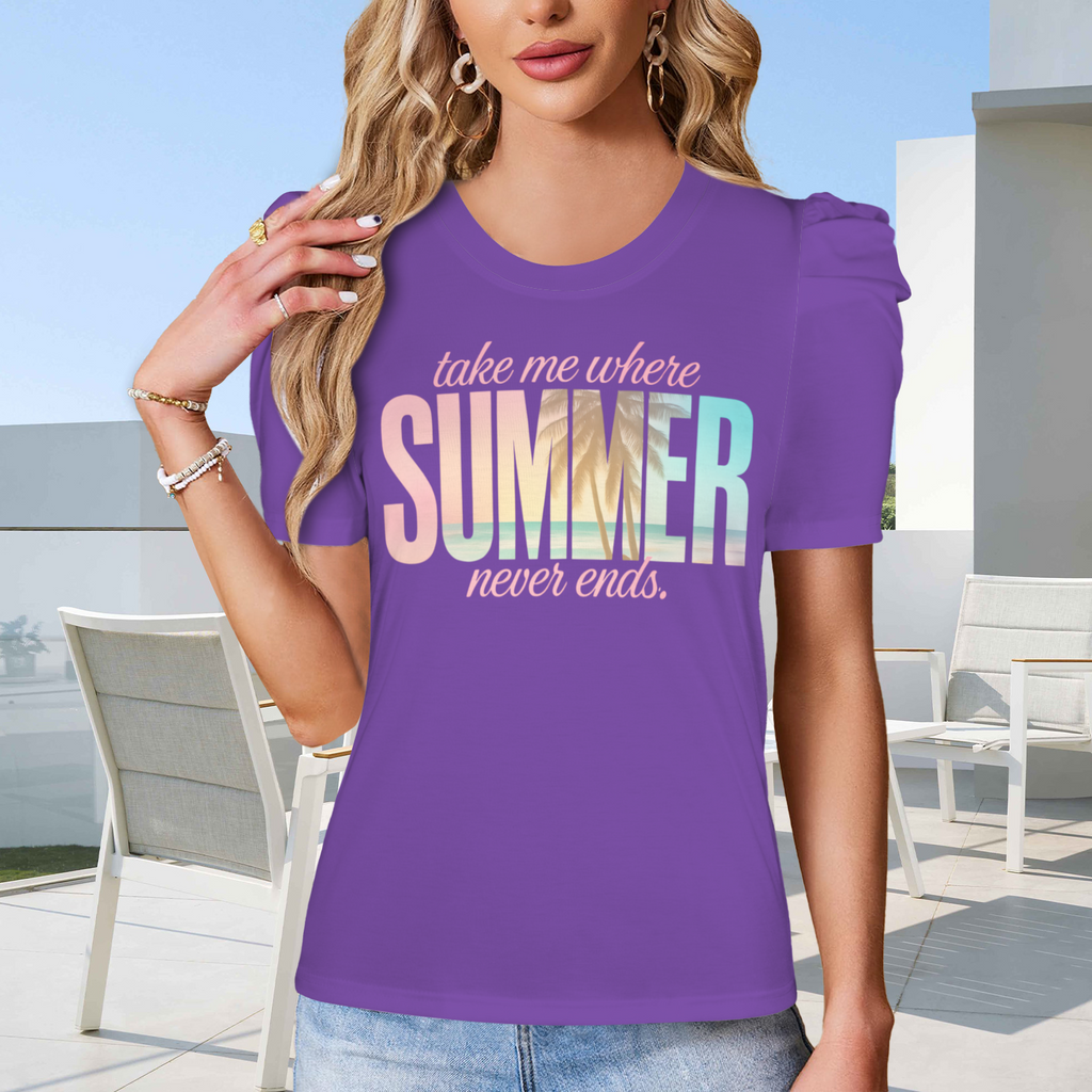 Summer Puff Sleeve T-Shirt - Purple 1