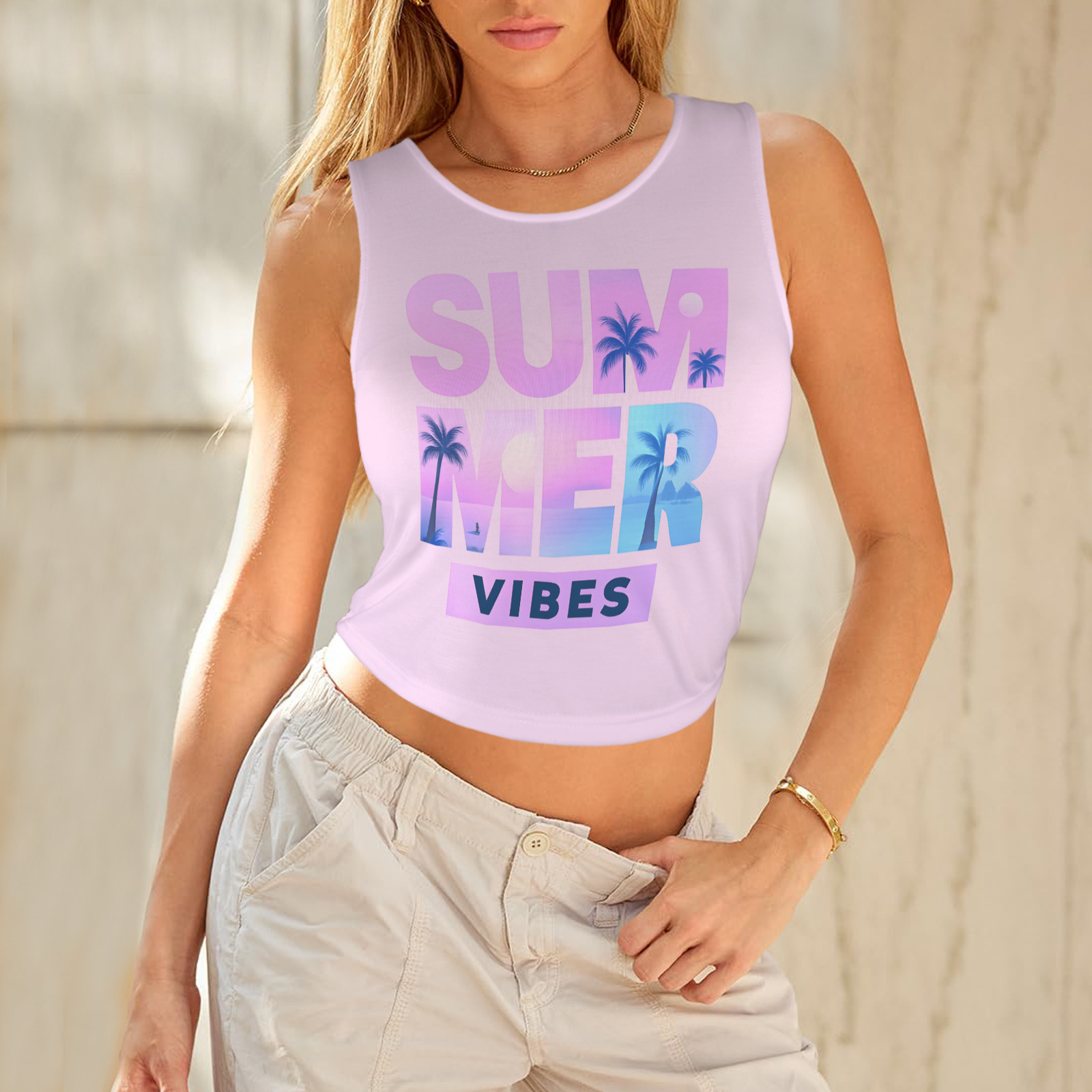 Summer Round Crop Tank - Light Pink 3