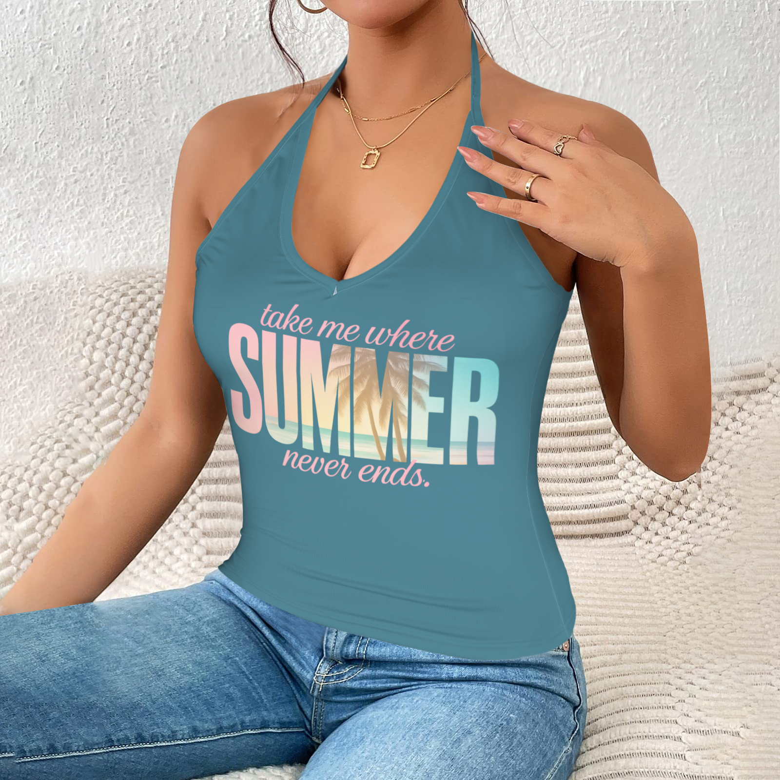 Summer Halter Cami Top - Teal 1
