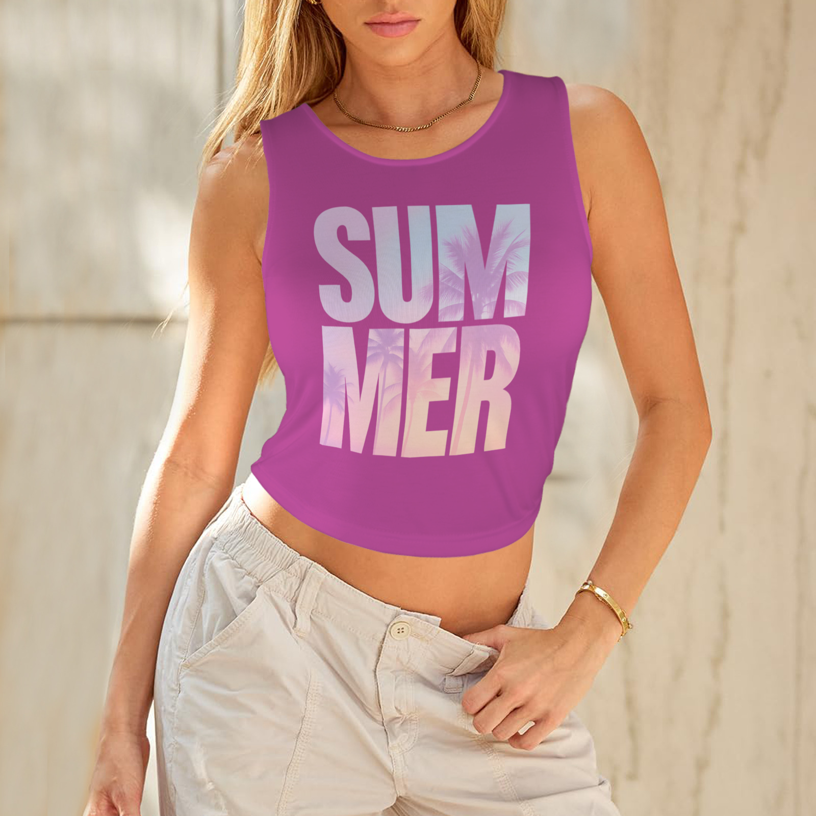 Summer Round Crop Tank - Rose 2