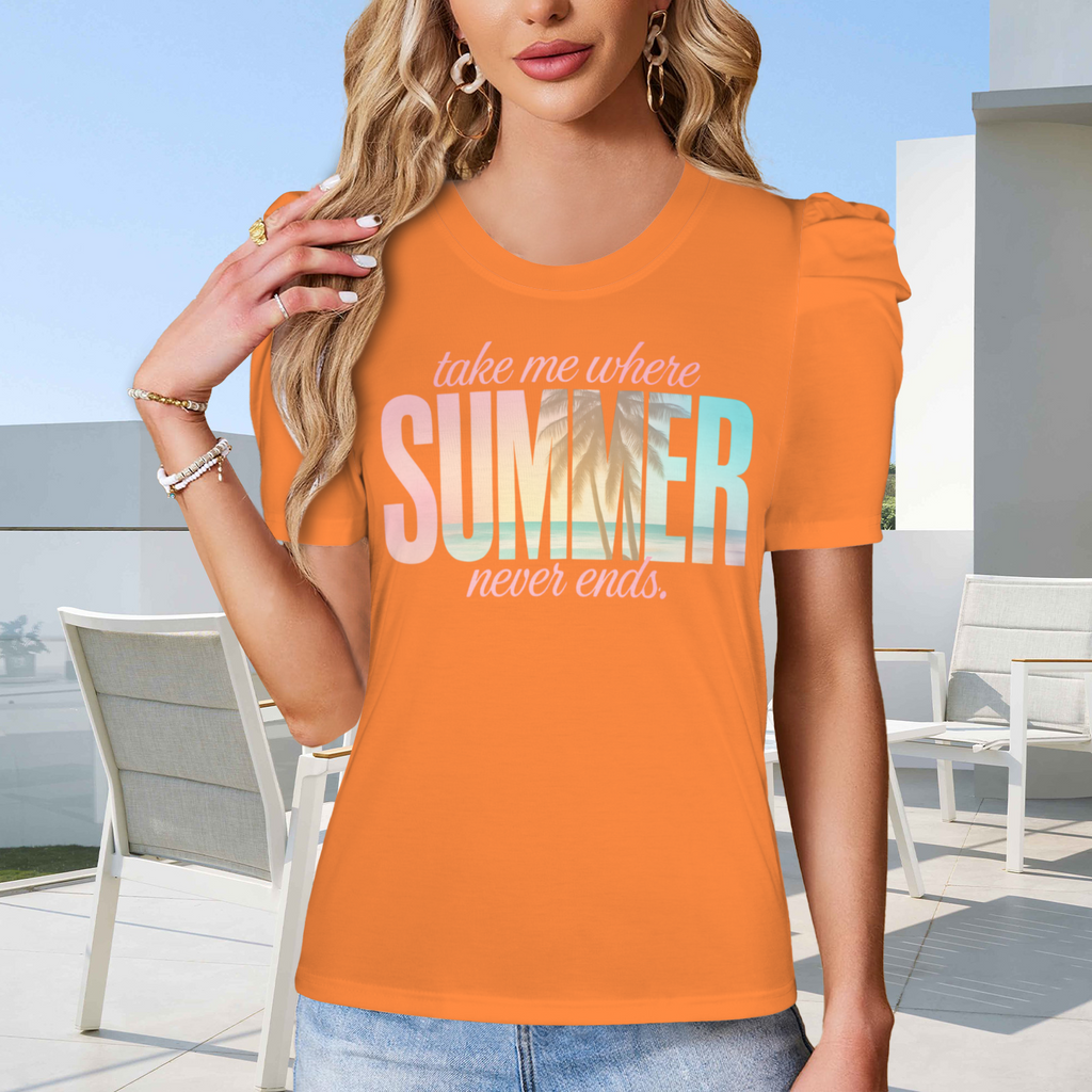 Summer Puff Sleeve T-Shirt - Orange 1