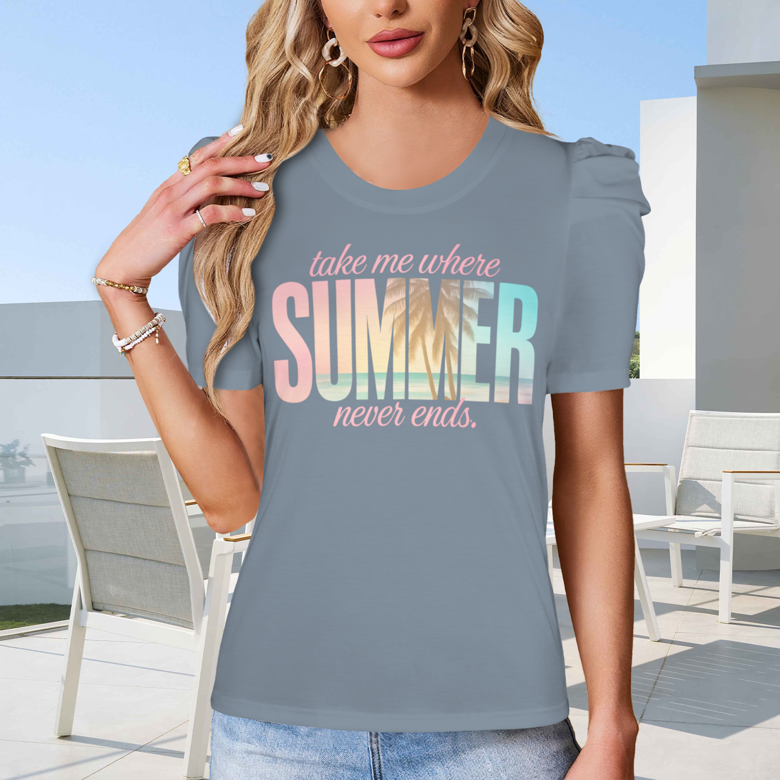 Summer Puff Sleeve T-Shirt - 1