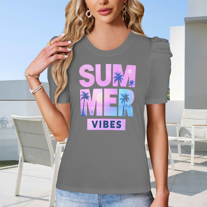 Summer Puff Sleeve T-Shirt - Gray 4