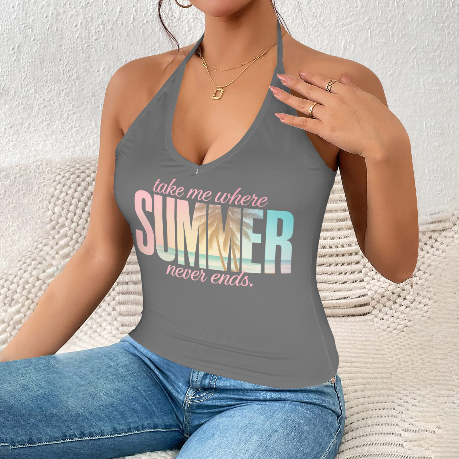 Summer Halter Cami Top - Gray 1