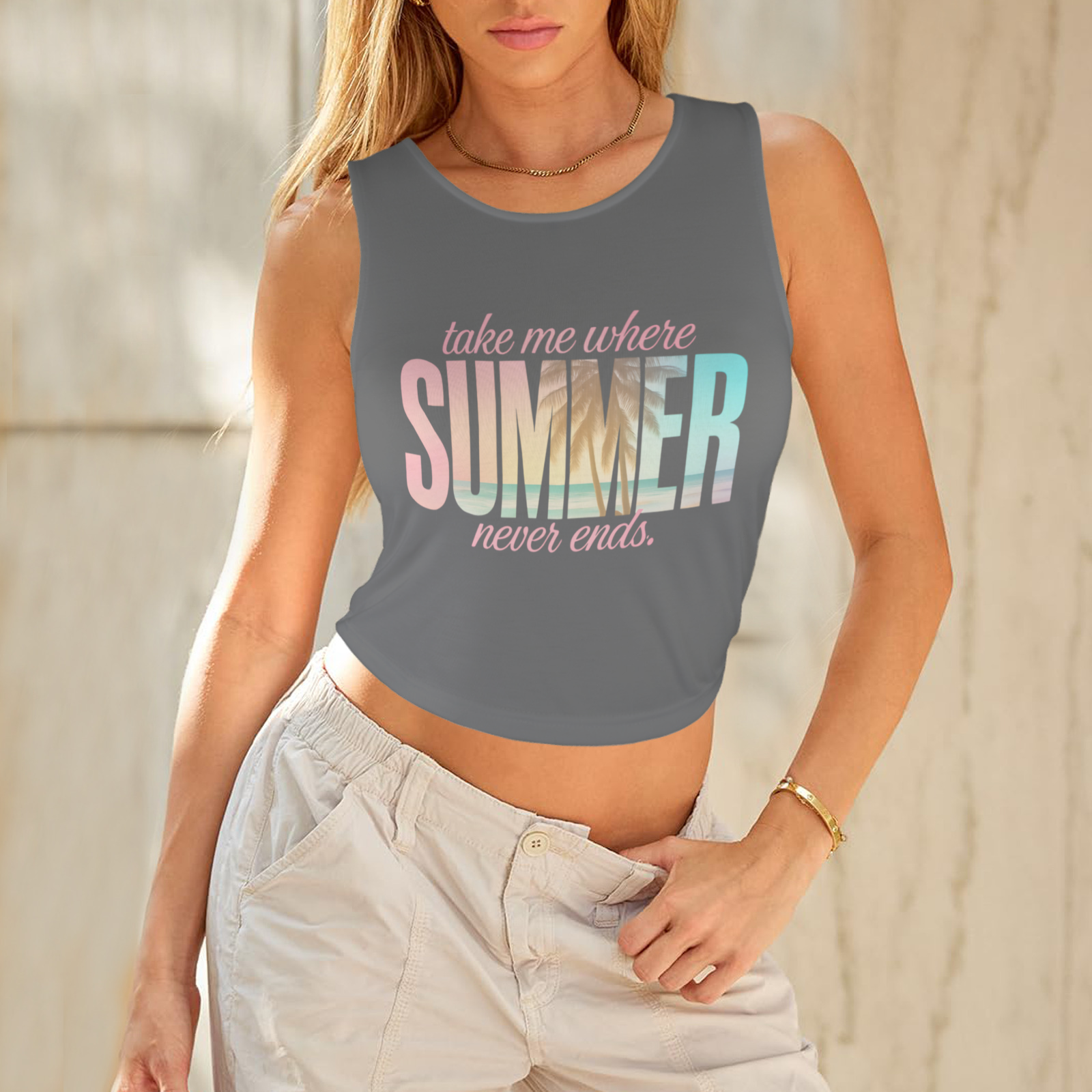 Summer Round Crop Tank - Gray 1