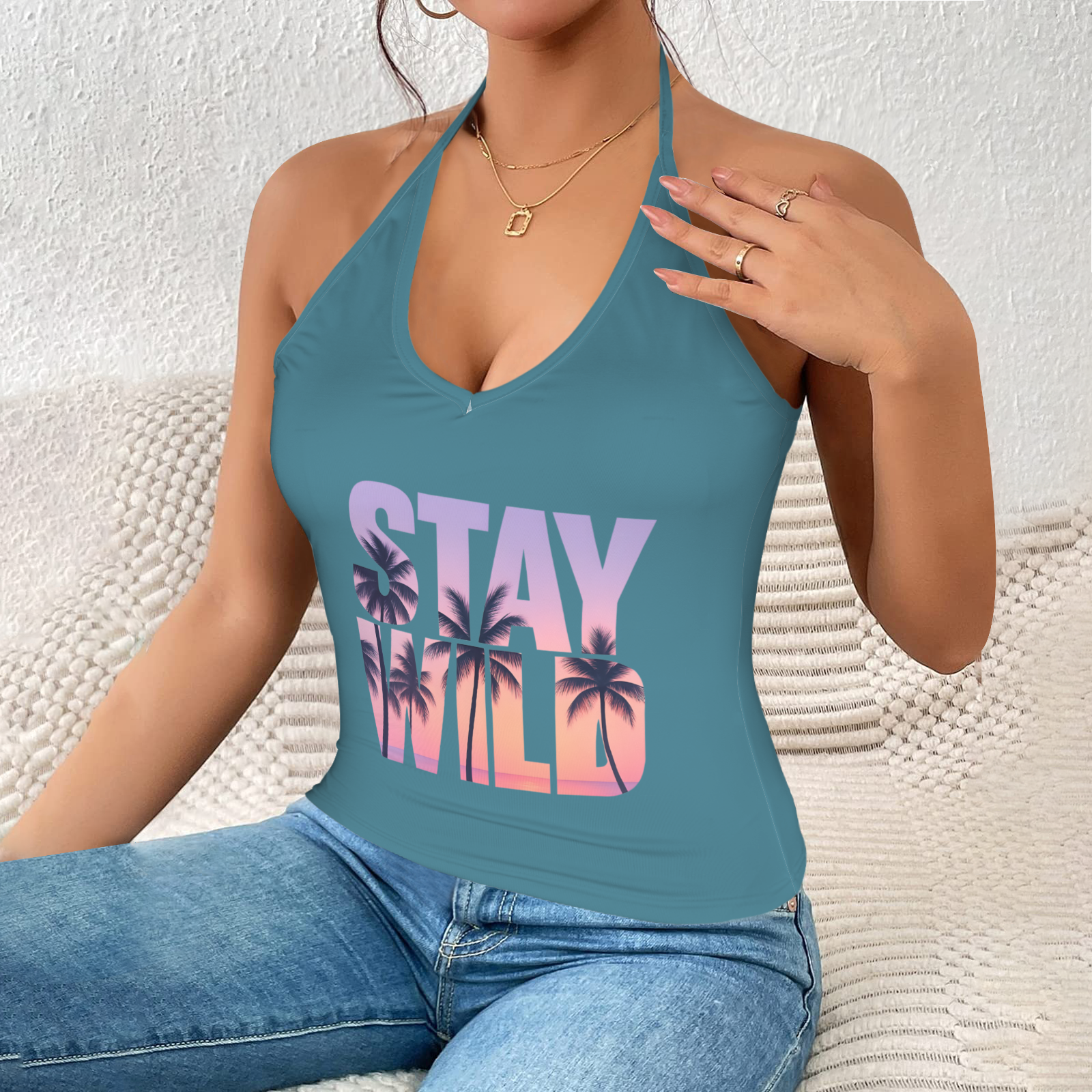 Summer Halter Cami Top - Teal 4