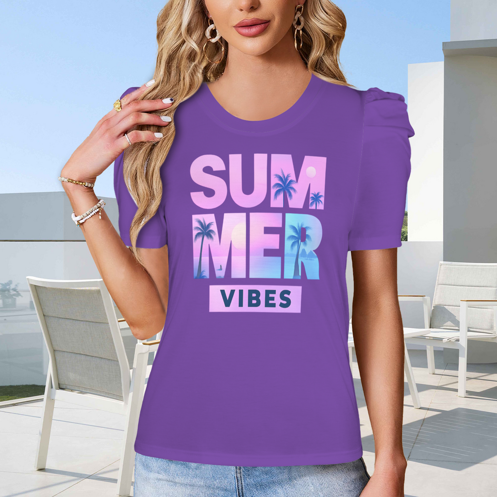 Summer Puff Sleeve T-Shirt - Purple 4