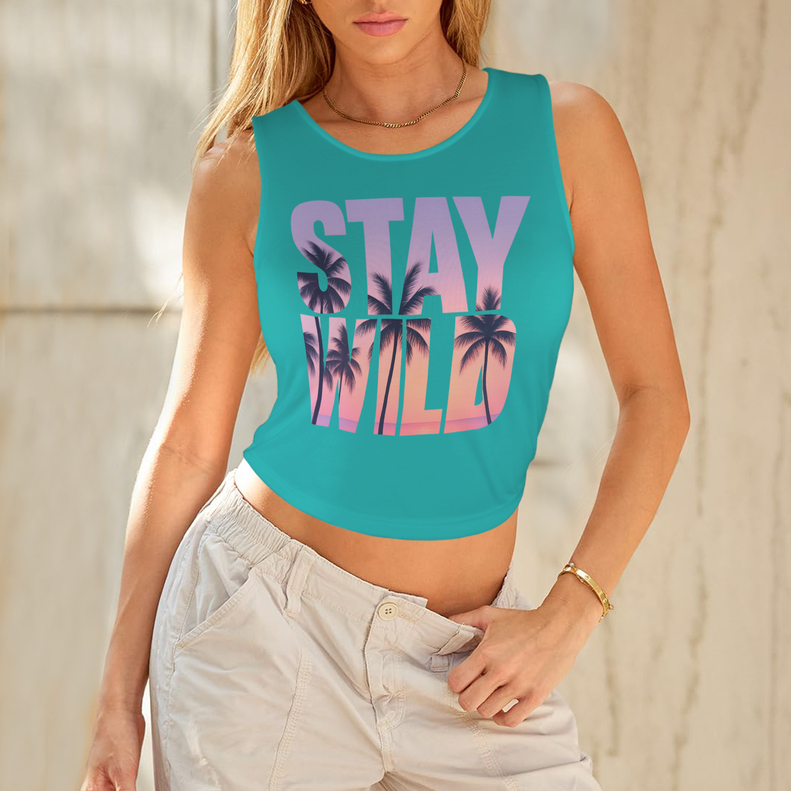Summer Round Crop Tank - Sea Green 4
