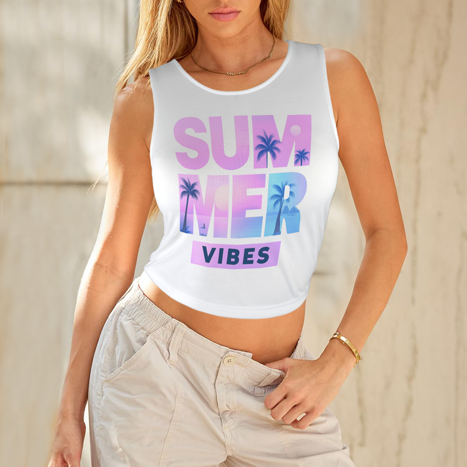 Summer Round Crop Tank - White 3