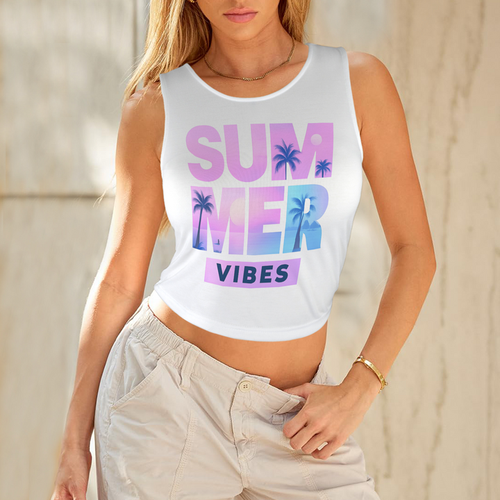 Summer Round Crop Tank - White 3