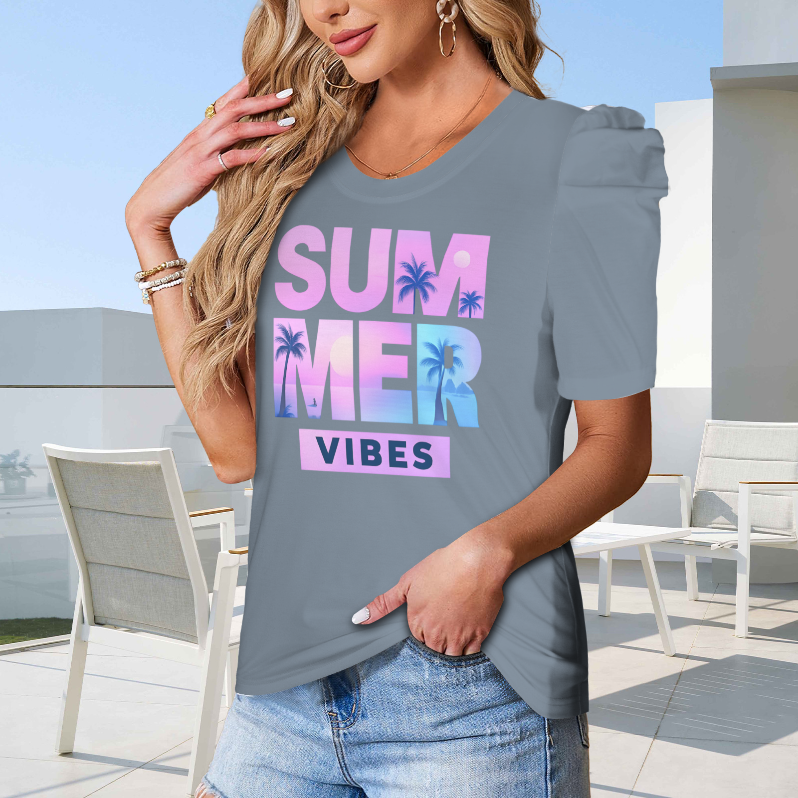 Summer Puff Sleeve T-Shirt - 4