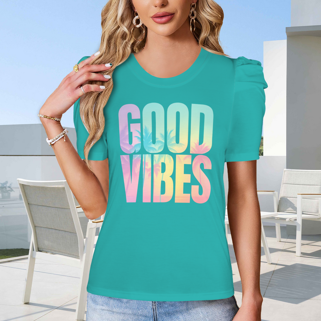 Summer Puff Sleeve T-Shirt - Sea Green 5