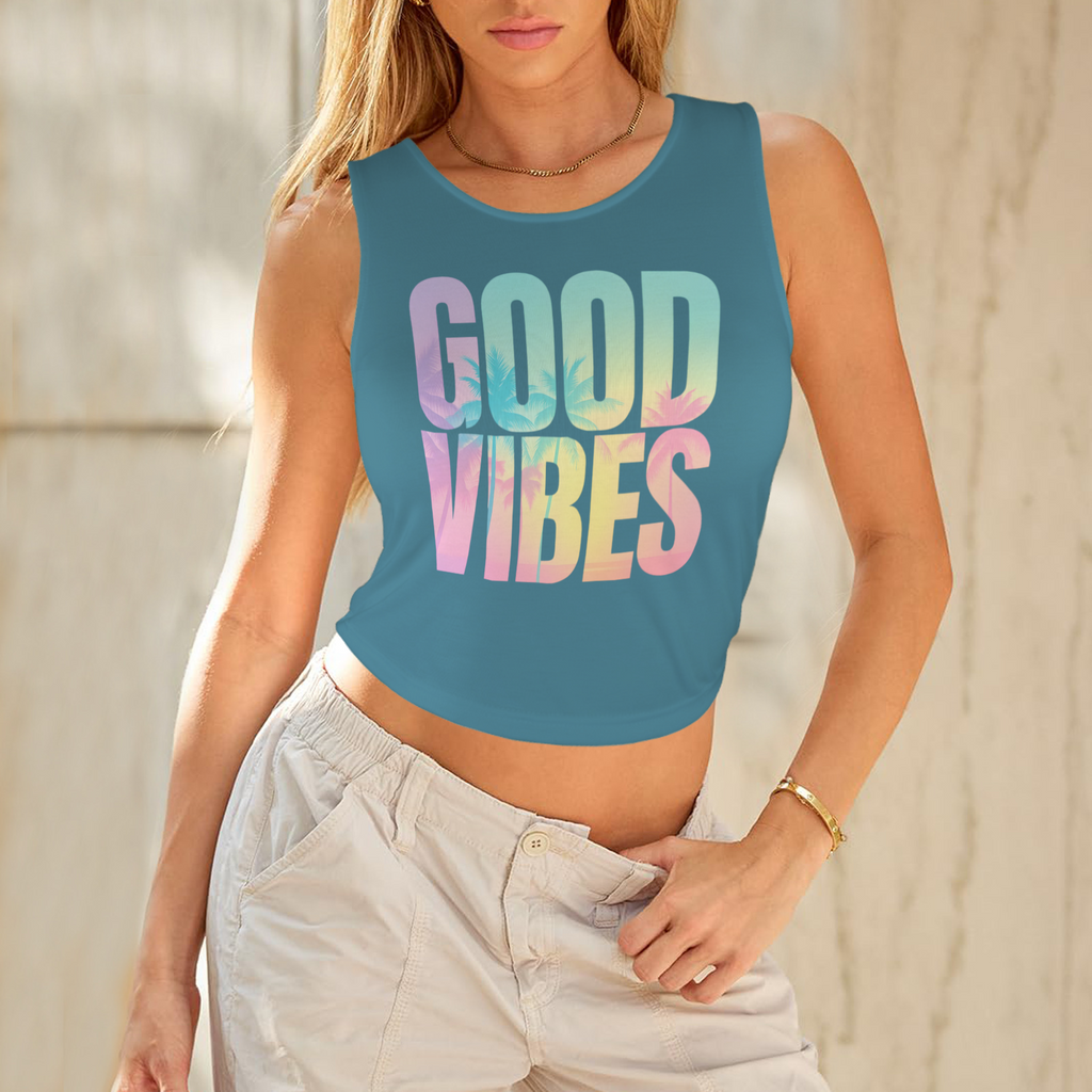 Summer Round Crop Tank - Teal 5