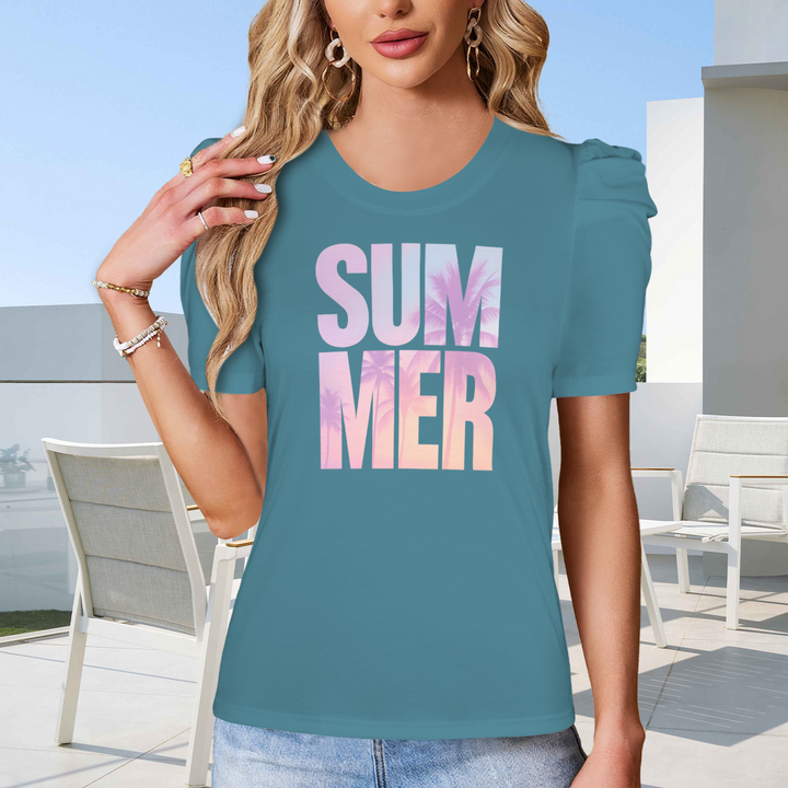 Summer Puff Sleeve T-Shirt - Teal 2