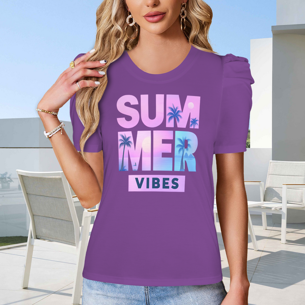 Summer Puff Sleeve T-Shirt - Dark Purple 4