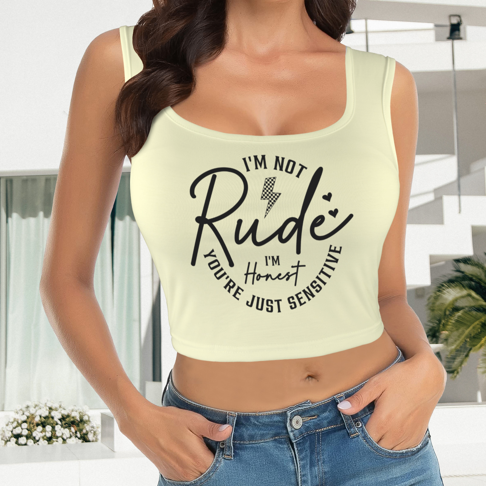 Not Rude Crop Tank - Sand