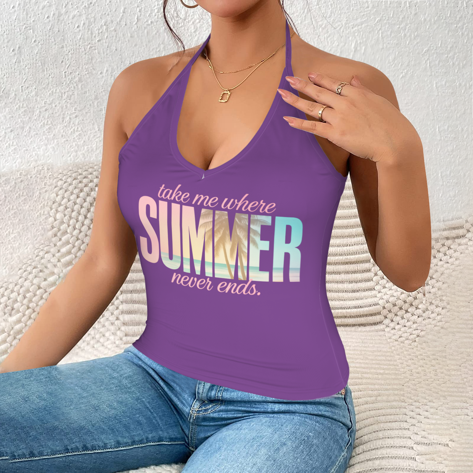 Summer Halter Cami Top - Dark Purple 1