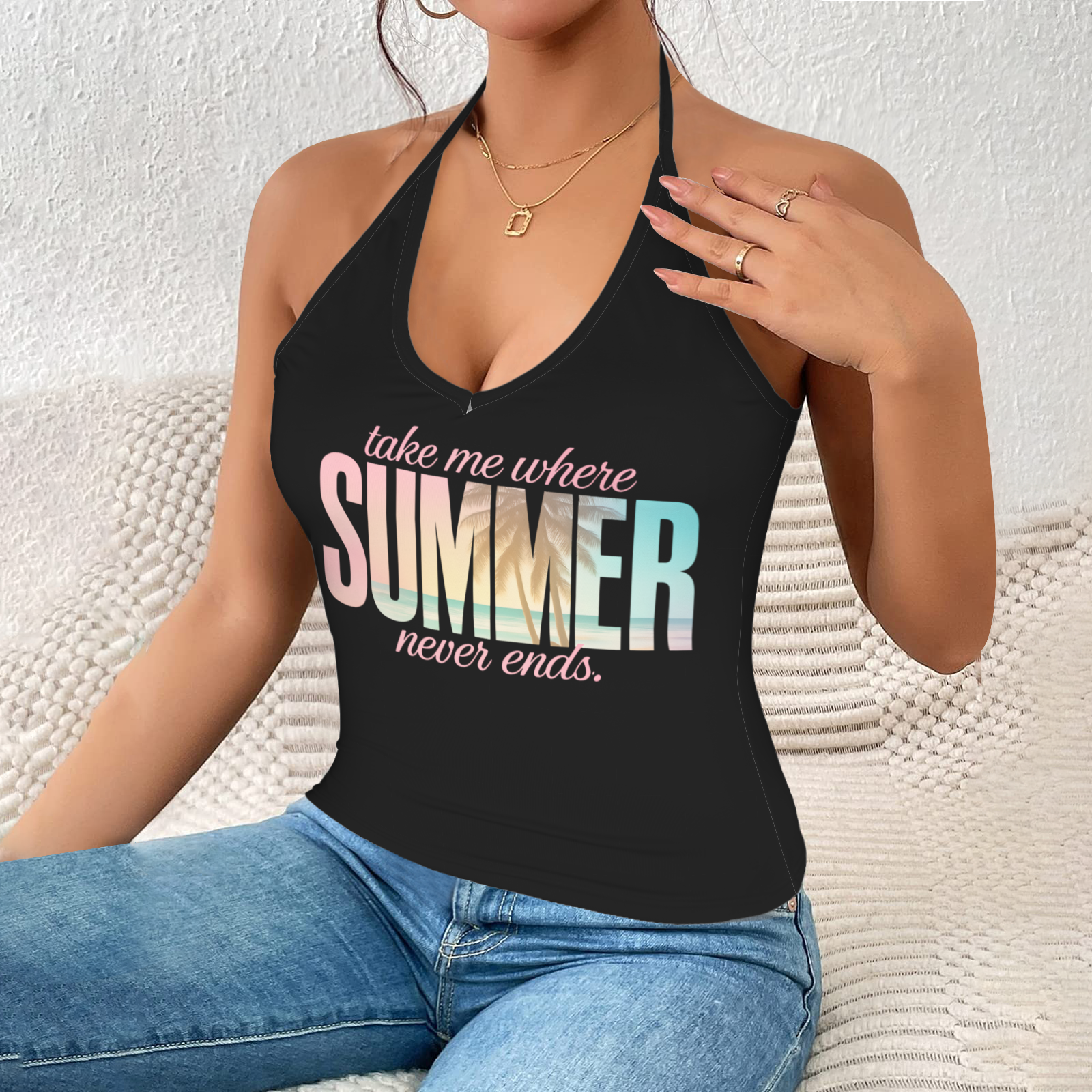 Summer Halter Cami Top - Black 1