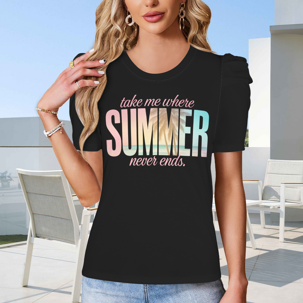 Summer Puff Sleeve T-Shirt - Black 1