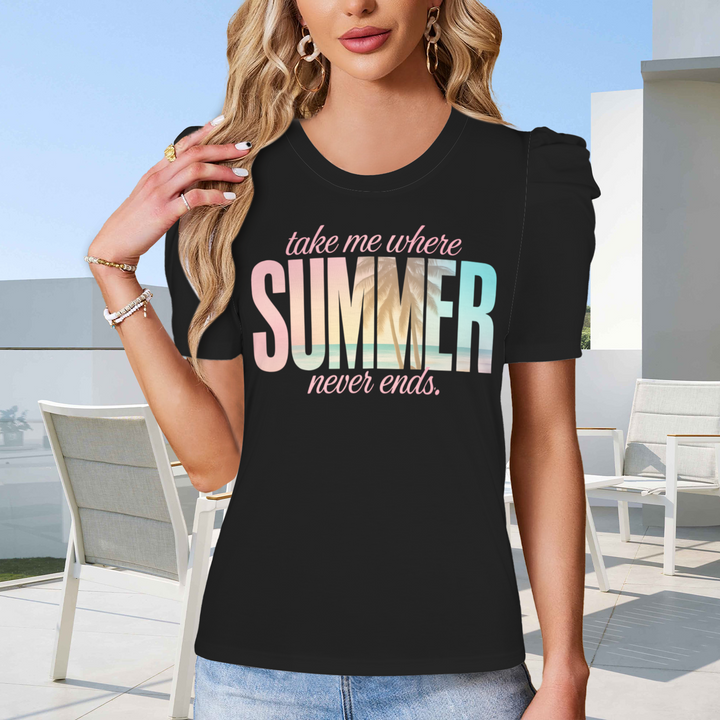 Summer Puff Sleeve T-Shirt - Black 1