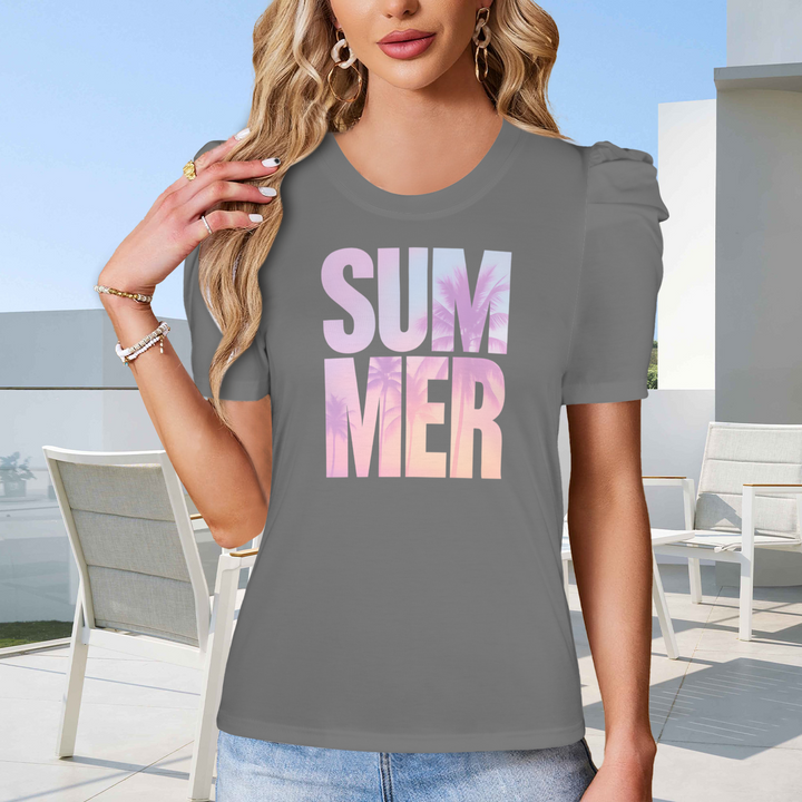 Summer Puff Sleeve T-Shirt - Gray 2