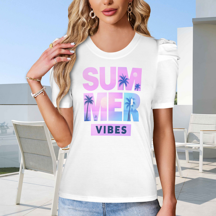 Summer Puff Sleeve T-Shirt - White 4