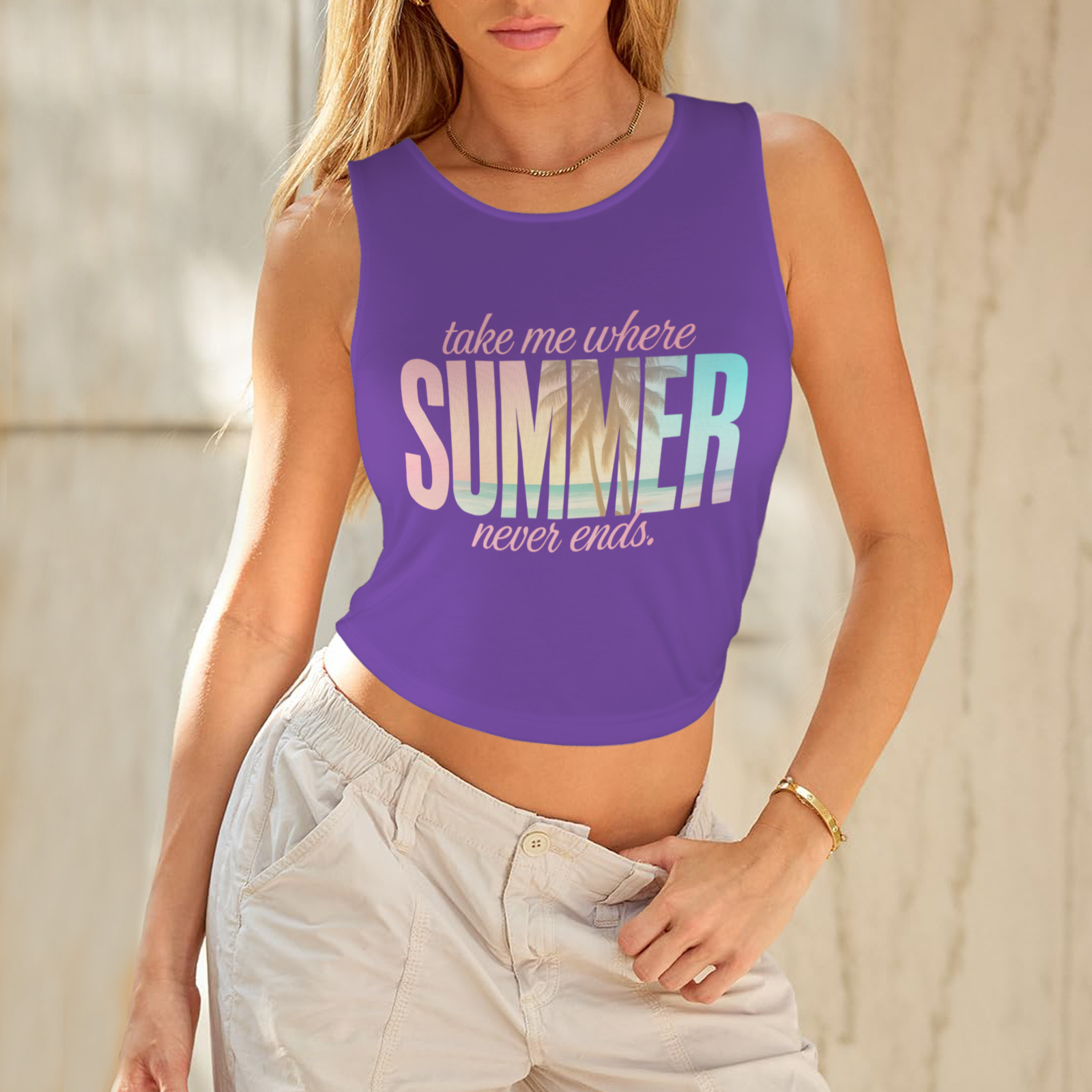 Summer Round Crop Tank - Purple 1