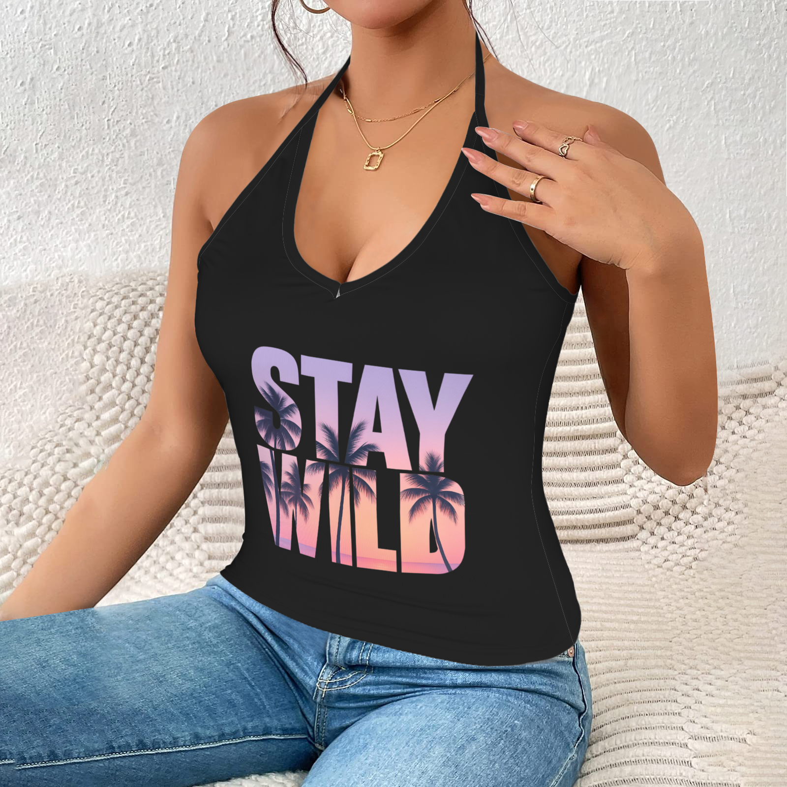 Summer Halter Cami Top - Black 4