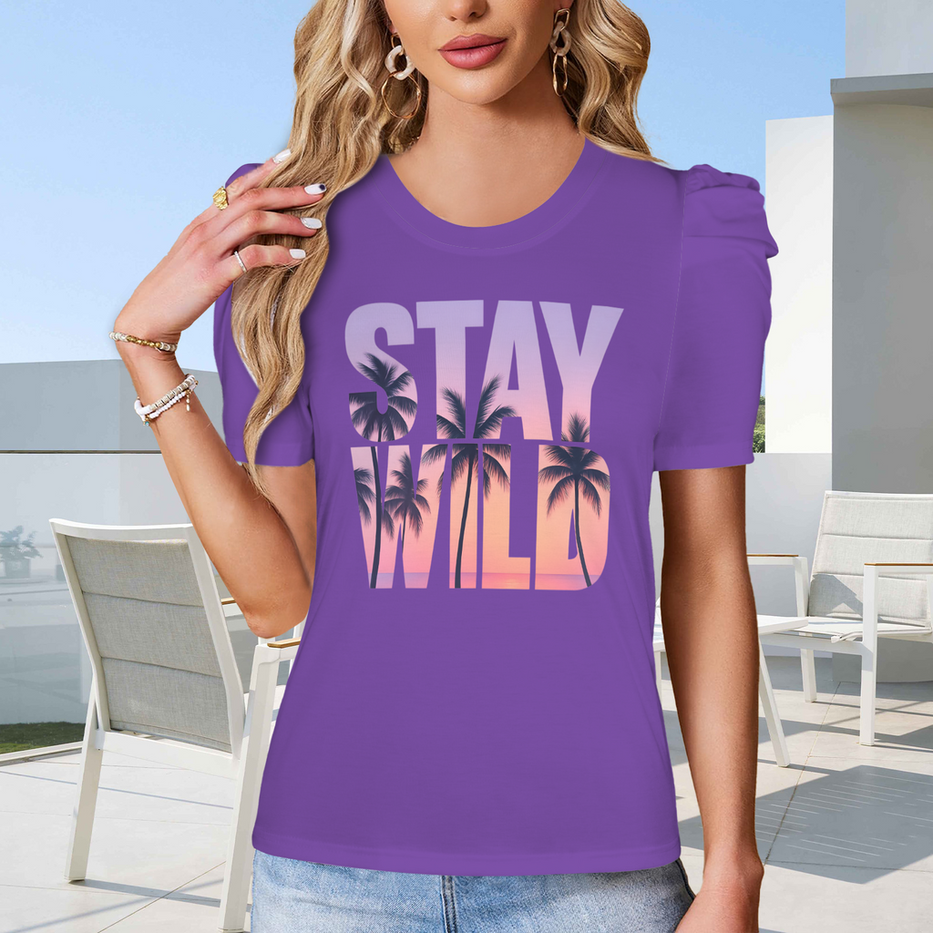 Summer Puff Sleeve T-Shirt - Purple 3