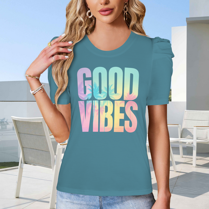 Summer Puff Sleeve T-Shirt - Teal 5