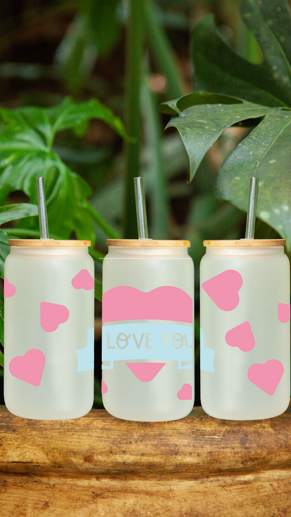 I Love You Design 16 oz Frosted Glass Can by Zycotic
