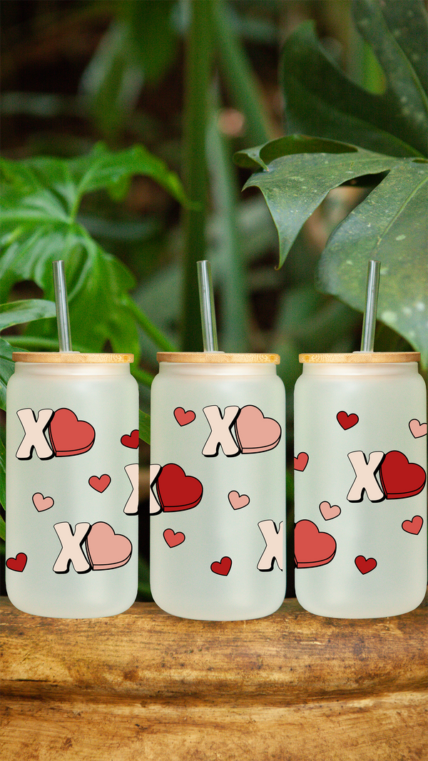 XOXO Hearts Design 16 oz Frosted Glass Can by Zycotic