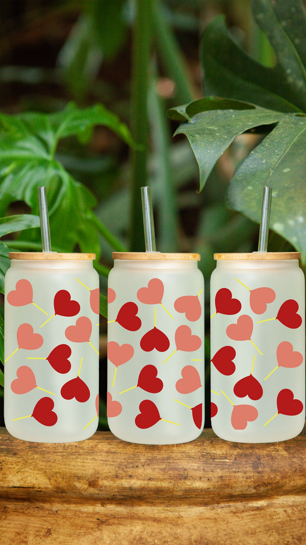 Hearts Design 6 16 oz Frosted Glass Can by Zycotic