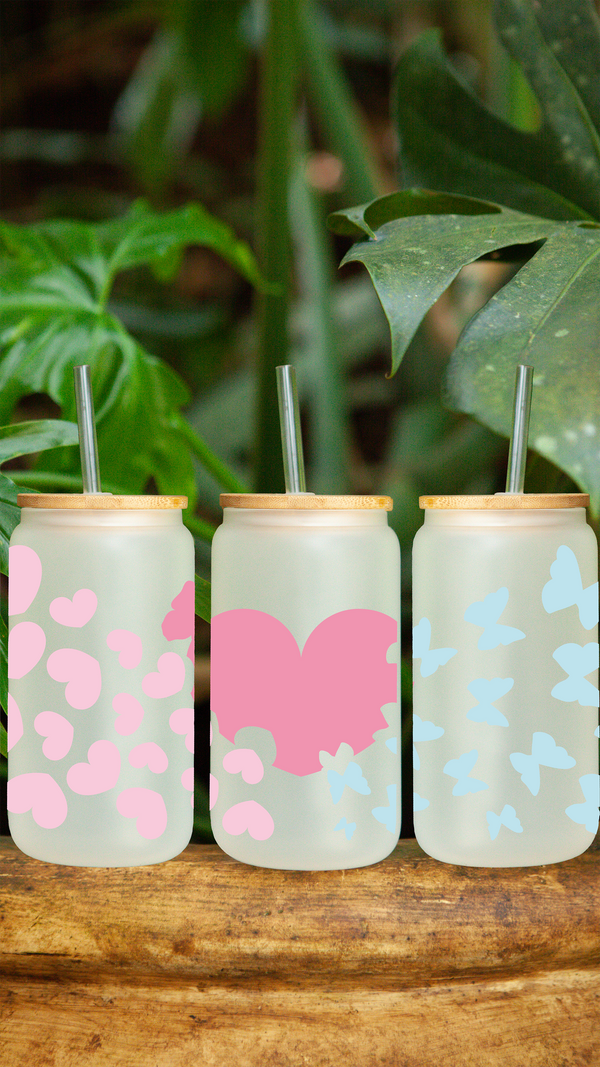 Hearts Design 3 16 oz Frosted Glass Can by Zycotic