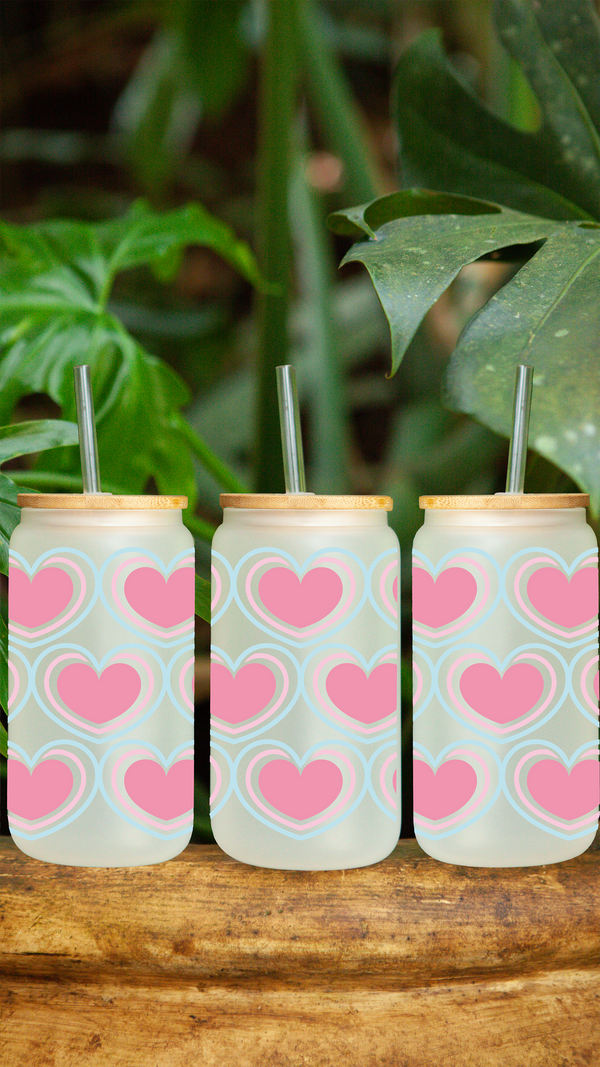 Hearts Design 5 16 oz Frosted Glass Can by Zycotic